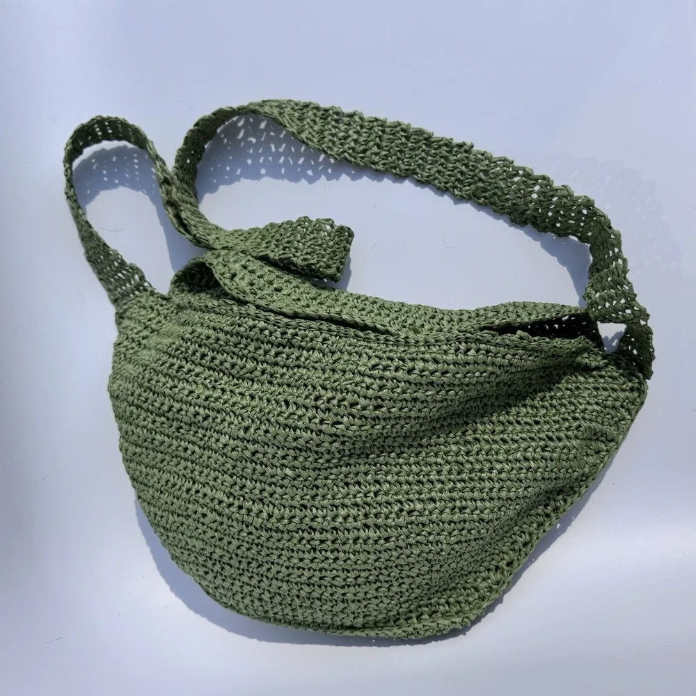 Hobo Bag Raffia Crochet Crossbody Lime Green Summer Purse Boho Vacation Brunch